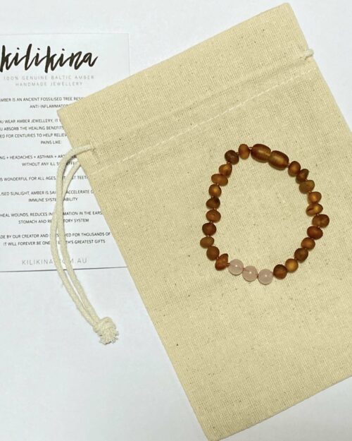 Raw Cognac Amber + Rose Quartz