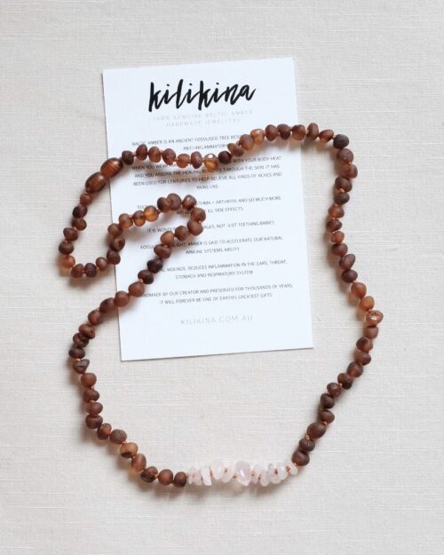 Raw Cognac Amber + Rose Quartz Chips