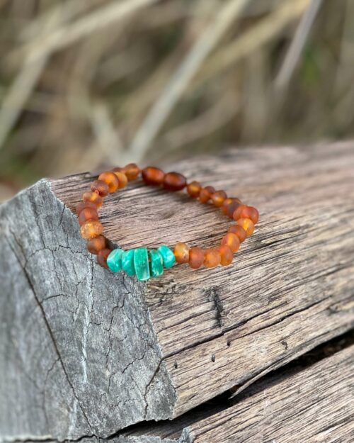 Raw Cognac Amber + Amazonite Chips