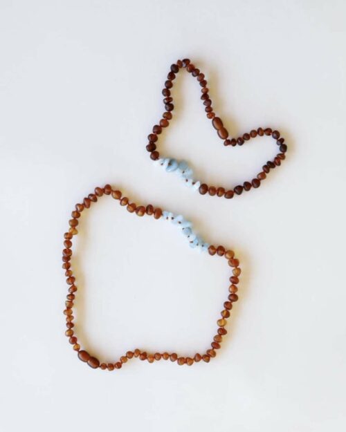 Raw Cognac Amber + Aquamarine Chips