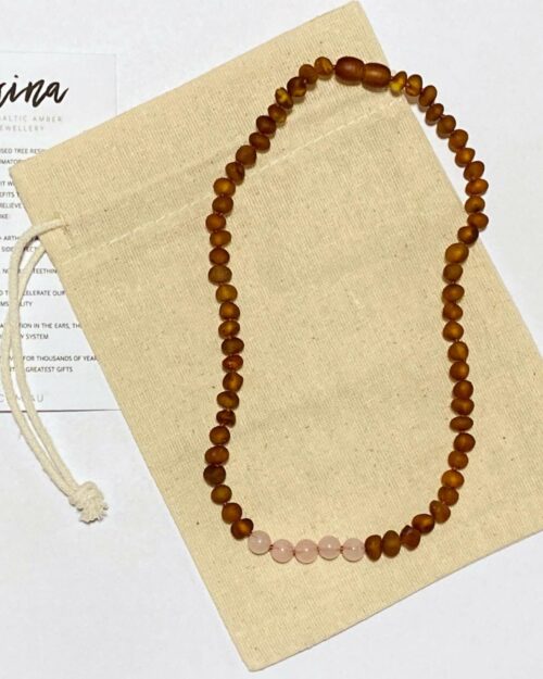 Raw Cognac Amber + Rose Quartz